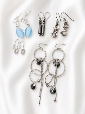 Earring Bundle Lot – Silver Tone, Crystal, Dangle & Statement Earrings (5 Pairs)